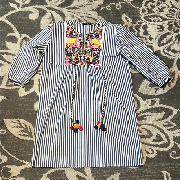 Kim & Cami Blue and White Dress with Embroidered boho. Large - Picture 1 of 5